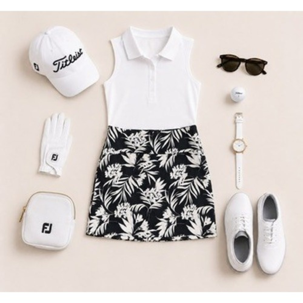 S.C. & CO. Womens Tropical Floral Skort Black White Palm Print Size Large